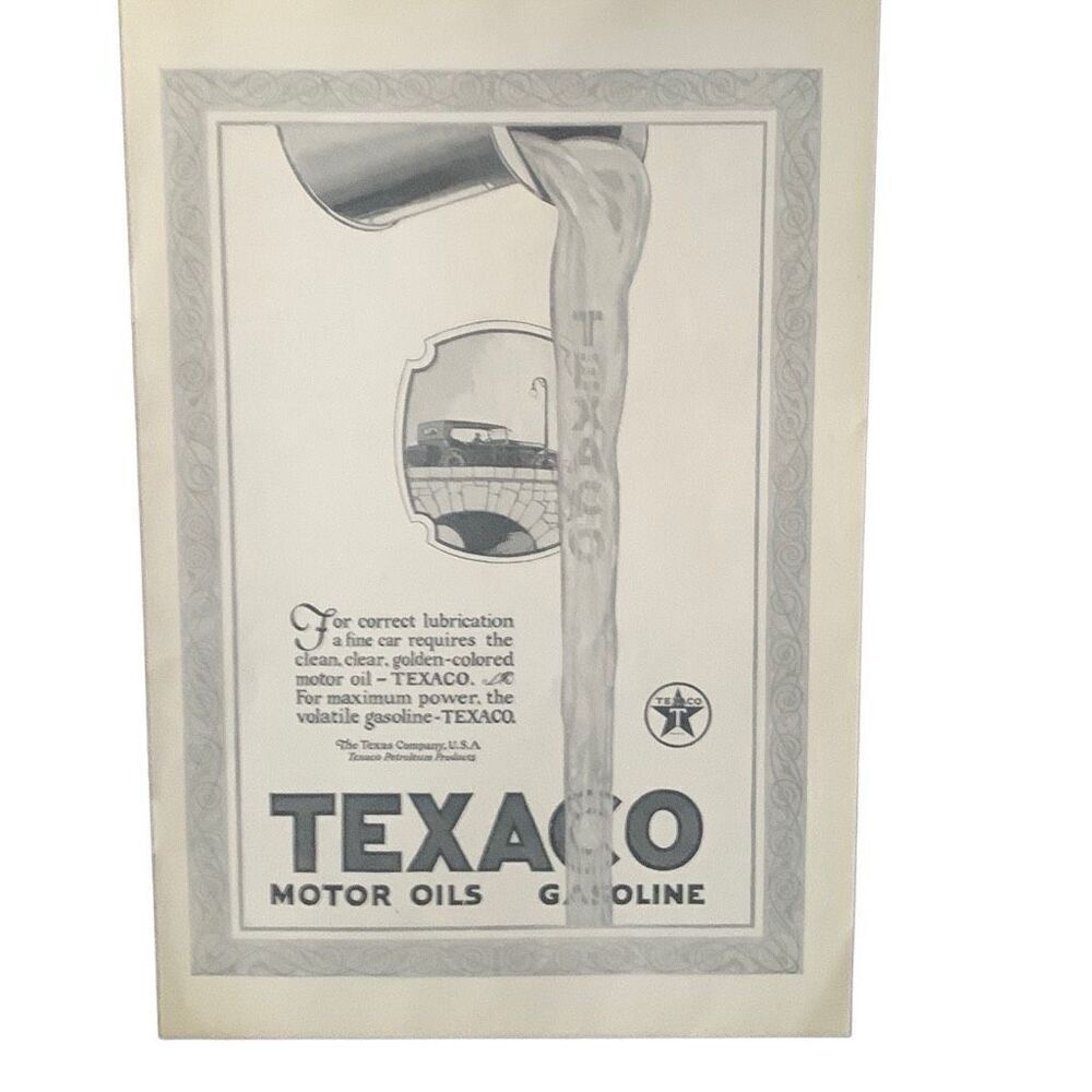 Vintage 1923 Texaco Motor Oils Gasoline Correct Lubrication Ad Advertisement